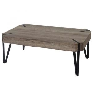 Couchtisch Kos T573, Wohnzimmertisch, FSC 43x110x60cm Wildeic, dunkle Metall Fuße