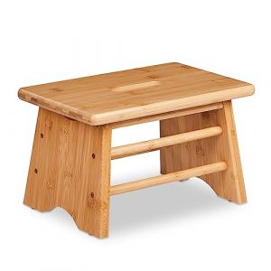 Relaxdays Tabouret, en Bambou, Charge Max. : 100 kg, Stable, avec Fente, HLP : 20x33x21,5 cm, Salle de Bain, Nature