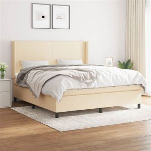 VidaXL Sommier à Lattes de Lit avec Matelas, Lit Rembourré, Lit Double, Lit Adulte de Chambre à Coucher Intérieur, Moderne, Crème 160x200 cm Tissu
