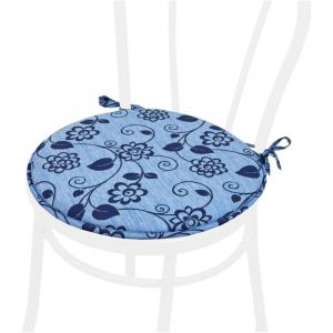 Coussin pour Chaise Rond Doux Universel Lacets de fixation Lavable Housses de Chaise Fleurì - Bleu