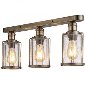 Searchlight Plafonnier pipes 3 ampoules en laiton antique avec verre granul&eacute;