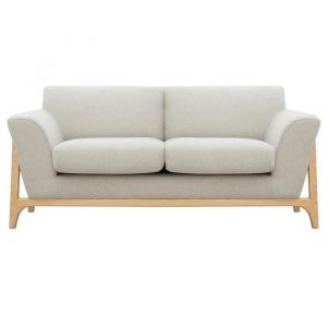 Miliboo Canapé scandinave 2 places en tissu effet velours texturé beige et frêne ASAKO
