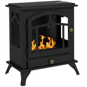Homcom Cheminée bioéthanol sur pied style néo-rétro poêle 1 brûleur 1,2 l dim. 45L x 28l x 54H cm couverture 20-25 m² acier noir - Noir