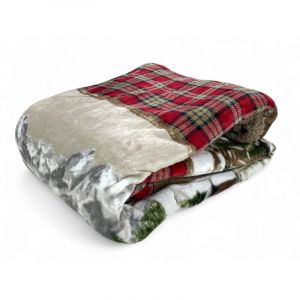 Sherpa chalet plaid – Couverture d'hiver douce en molleton d'agneau style tyrolien – imprimé cerf et montagne, rétro taupe Cm. 130x160