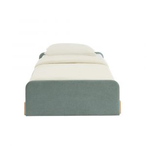 Lit enfant tissu vert 90x190 sommier inclus