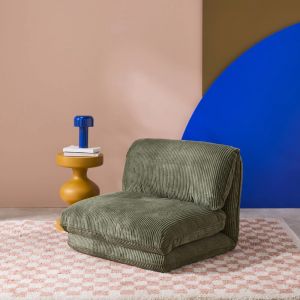 Chauffeuse matelas kaki convertible velours côtelé grosse côte 1 place Cosy
