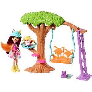 Image de Mattel Enchantimals Coffret L'Arbre Enchanté du Renard, Mini-poupée Felicity Renard, Figurine Animale Flick avec balançoire et accessoires, jouet enfant, FRH45