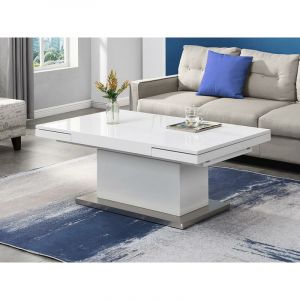 Table relevable LAURIA 2 en 1 extensible MDF laqué Blanc Blanc