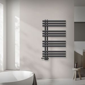 ECD Germany Radiateur anthracite 600x1000mm avec thermostat + set de connexion central - kit de montage mural - pour système de chauffage à deux tuyaux - avec position antigel - Universel