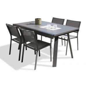DCB Garden Ensemble repas de jardin 4 places en aluminium gris anthracite - STOCKHOLM
