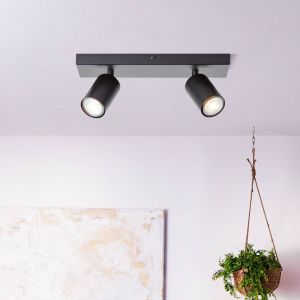 Brilliant AG Barre de spots LED Jello 2-flammes noir mat, métal, 2x LED, GU10, 5 W, lampes à réflecteur LED incluses (flux lumineux : 345lm, couleur de