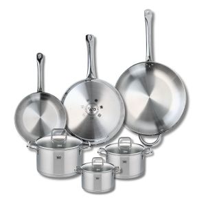 Elo 9512950 Batterie de cuisine 6 pièces, Ensemble de 3 Poêles de cuisson 24, 28 et 32 cm et 3 faitouts 14, 16 et 20 cm Profi Citrin, inox, induction