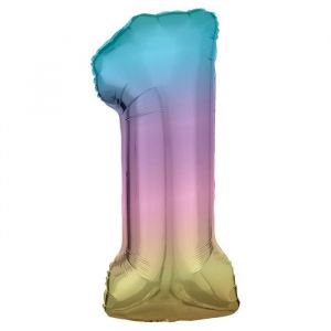 Amscan BALLON ALU CHIFFRE 1 ARC-EN-CIEL PASTEL 86CM