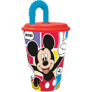Stor Gobelet en plastique rouge et bleu Disney Mickey Mouse Mickey Mouse 430 ml avec paille et couvercle flexible