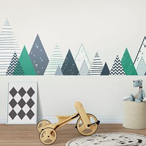 Stickers muraux Enfants - D&eacute;coration Chambre b&eacute;b&eacute; - Autocollant Sticker Mural g&eacute;ant Enfant Montagnes scandinaves ZORKA - 60x100cm