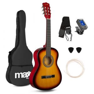 Max SoloArt Pack Guitare Classique Junior 3/4 - Sunburst, Cordes en Nylon, 8 à 12 ans, Sac de Transport