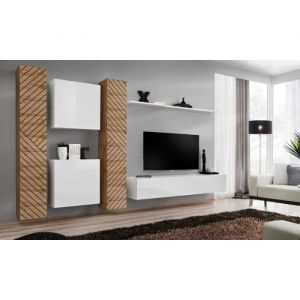 AC-Déco Meubles TV - Ensemble de 6 meubles muraux "Switch VI " pour TV en bois - Beige et Blanc - L 330 x H 180 x P 40 cm