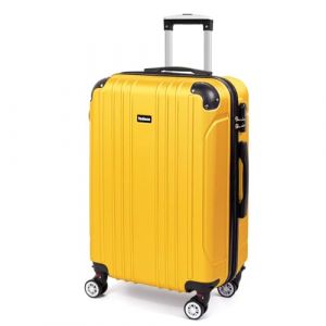 Todeco Valise Moyenne Taille 68cm, Valise de Voyage, 4 Doubles Roues, 68x45x26cm, Jaune citron