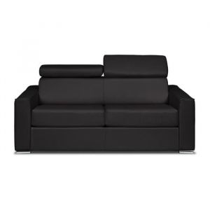 Canapé 3 places convertible express en cuir de buffle noir - Couchage 140 cm - Matelas 14 cm VIZIR