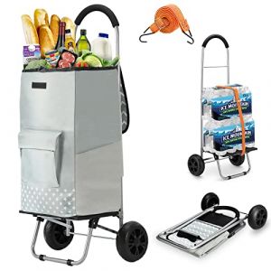 Wonsefoo Chariot de courses pliable jusqu'à 50 kg,sac de courses étanche de 75 litres,chariot de courses avec plaque anti-éclabou