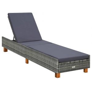 Image de Transat chaise longue bain de soleil avec coussin r&eacute;sine tress&eacute;e gris 02_0012199