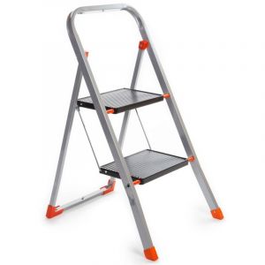 Toolland Marchepied Stepix, 2 marches, pliable, escabeau domestique avec poign&eacute;e &eacute;lev&eacute;e, patins antid&eacute;rapants et profil antid&eacute;rapant sur les deux