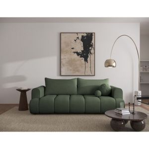 Canap&eacute; convertible 3 places en tissu chenille vert