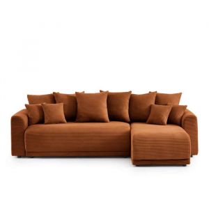 Canapé d'angle convertible en velours côtelé 4 places terracotta