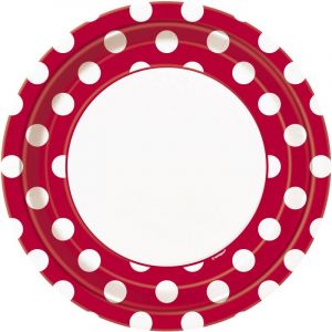 Unique Industries Inc 8 Assiettes rouges à pois blancs en carton 22 cm Taille