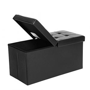 Image de Songmics Tabourets Coffre de Rangement Couvercle Pliable par 2 côtés Pouf de Rangement Charge admissible 300 kg Noir 76 x 38 x 38 cm LSF45BK