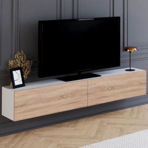Idmarket Meuble TV 180 cm suspendu ELIO 2 portes blanc et bois