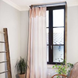 Lot de 2 Rideaux ajustables + 8 anneaux pince gaze de coton luxe 140 x 300 cm Gaia Rose CDAFFAIRES