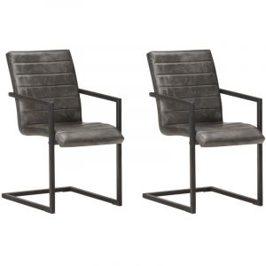 Image de VidaXL Chaises de salle à manger, cantilever 2 pcs Gris Cuir véritable