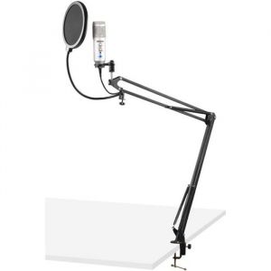 Vonyx CMS320S – Microphone studio USB avec bras articulé réglable et filtre anti-pop – Titane, micro professionnel USB, Gain et echo