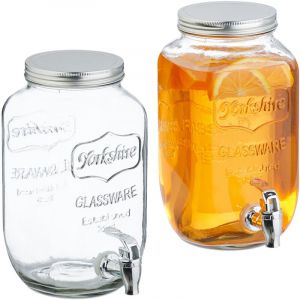 Relaxdays Distributeur de Boisson, Lot de 2, Volume : 3,5 litres, avec Robinet et Couvercle, Transparent