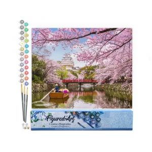 Figured'Art Peinture par Numéro Adulte Fleurs de cerisiers au Japon - Kit de Loisir Créatif DIY Numéro d'Art - 40x50cm sans châssis