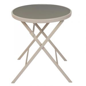 Elba Table ronde de jardin en m&eacute;tal pliable " " - Beige - D 60 x H 71 cm