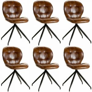 FOLY Lot de 6 Chaises Simili Cuir Vieilli Marron