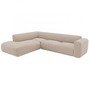 Grand canap&eacute; d'angle gauche avec dossier m&eacute;ridienne en tissu textur&eacute; beige POGNI de Maison C&eacute;phy
