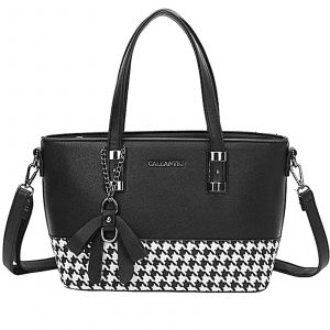 Sac Cabas pour Femme Motif Pied-de-poule avec Nœud et Bandoulière Amovible Gallantry Noir
