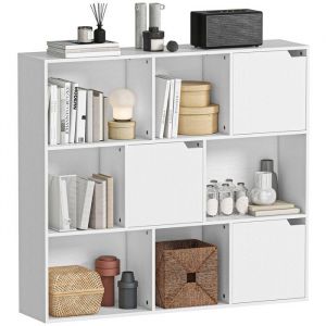 Homcom Bibliothèque - 9 cubes avec 3 portes et 6 compartiments ouverts - panneau de particules - 106 x 24 x 95 cm - blanc