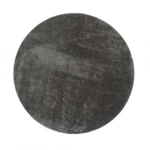 Image de Paco Home - Tapis Rond Salon Tapis Poil Ras Moderne Moelleux Lavable Monochrome Anthracite, 120 cm rond