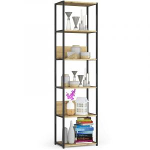 Akord - tagère murale industrielle Noire 50 cm façade Chêne Artisan 6 étagères 50x32x192 cm