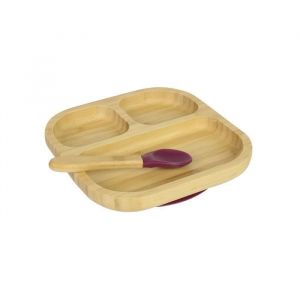 Vaisselle pour enfants - BIOZOYG - Ensemble de assiette en bambou avec ventouse - Certifié FSC - Carré rouge