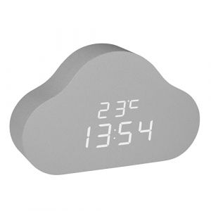 TFA Dostmann Clocco Cloud 60.2040 Réveil numérique pour Enfant, écran Invisible, avec Affichage de l'heure ou de la Date, température intérieure, 3 Niveaux de luminosité, Gris