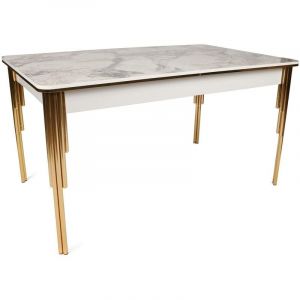 Image de Menzzo Table salle à manger extensible Diallo Effet marbre Blanc et Métal Or