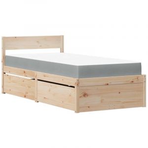 VidaXL Lit avec tiroirs et matelas 90x200 cm bois massif de pin, meuble de chambre &agrave; coucher, lit en bois, lit avec tiroir, sommier, lit de rangement