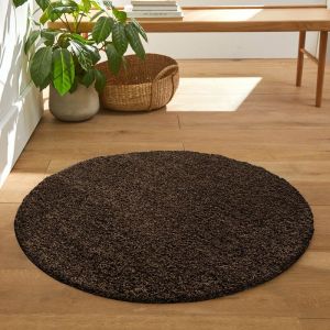 Life SHAGGY Rond - Tapis Uni Rond 200 x 200cm - 100% Polypropylène 30mm - Marron