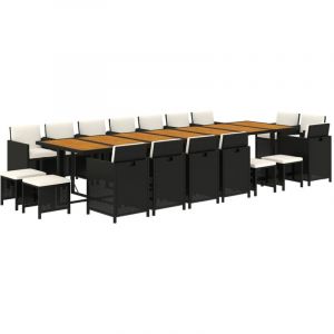 VidaXL Ensemble &agrave; d&icirc;ner de jardin coussins 19 pcs Noir R&eacute;sine tress&eacute;e