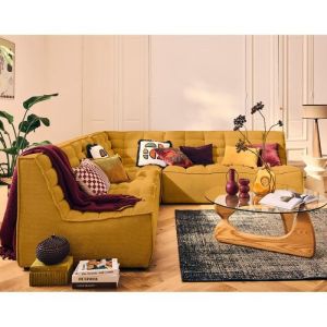 Lisa Design - Ellie - module d'angle en velours textur&eacute; - jaune